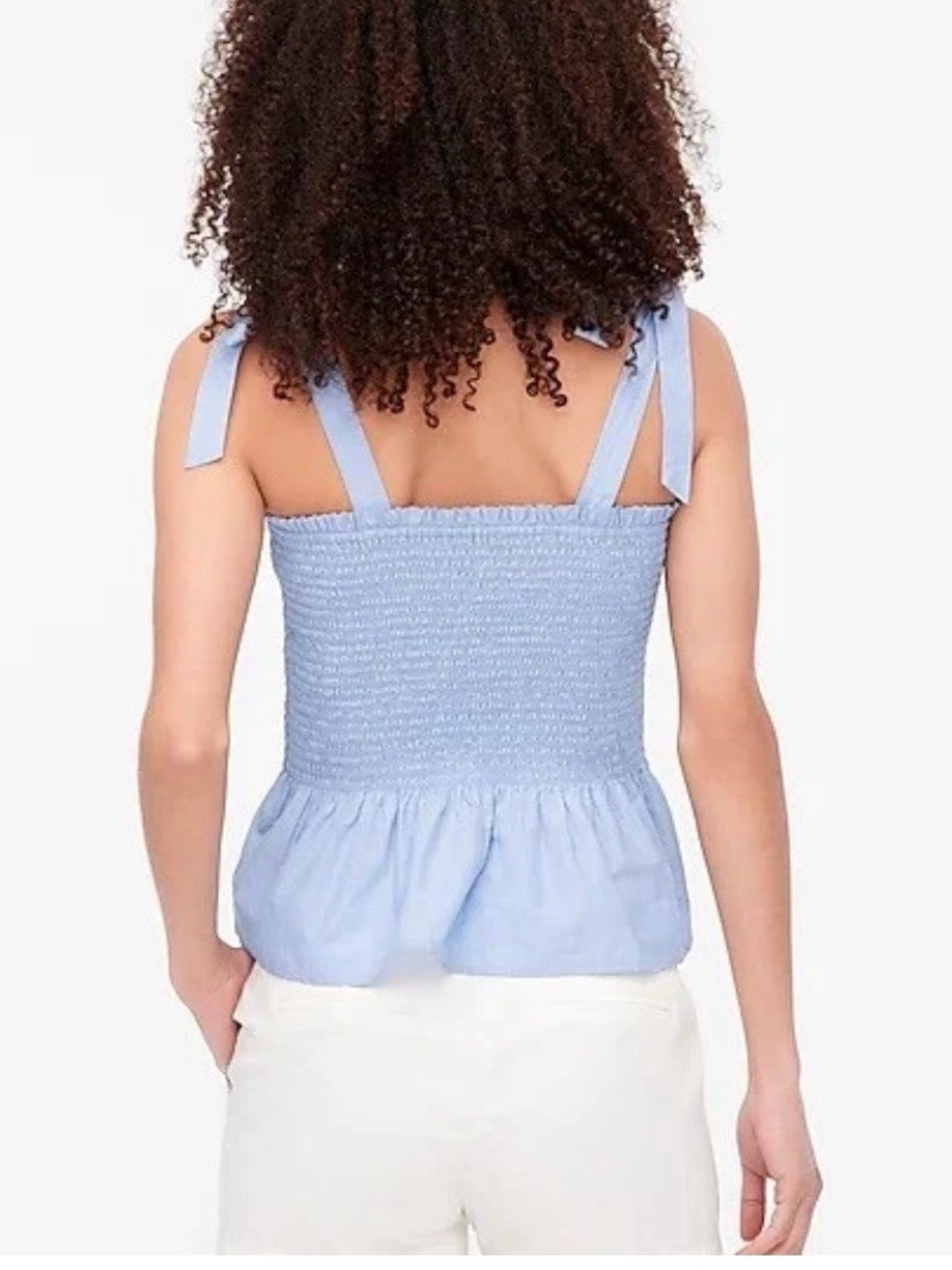 J. Crew Light Blue Smocked Tie-Shoulder Peplum Tank Size Medium - Picture 4 of 9
